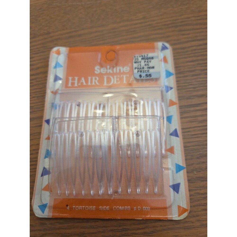 VINTAGE Sekine Details Side Combs Hair Acc - 1980s 1990s Clear 4Pack, NEW NOS
